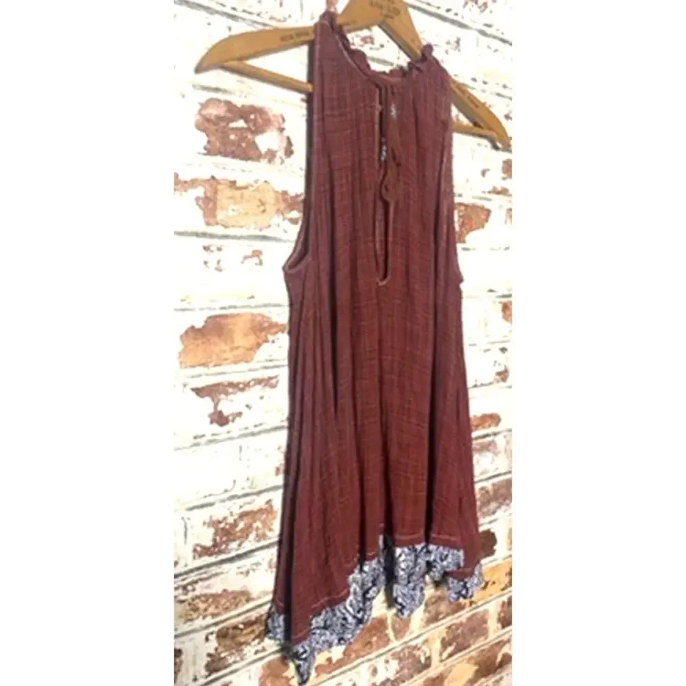 Free People Ruffle & Tassle Flowy Oversized Cotton Gauzy Blend Tunic Mini Dress